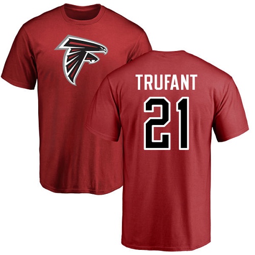 Atlanta Falcons Men Red Desmond Trufant Name And Number Logo NFL Football #21 T Shirt